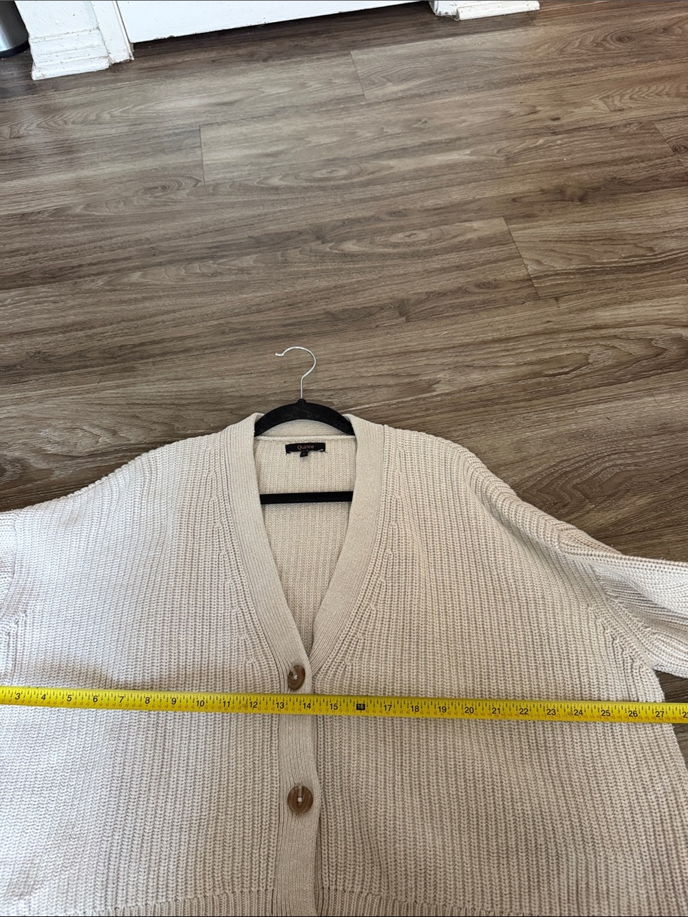 Quince 100% Organic Cotton Fisherman Boxy Cropped V-Neck Button Cardigan Size: L - Picture 7 of 8